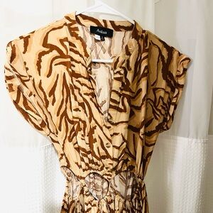 Aakaa Camel and Beige Abstract Top